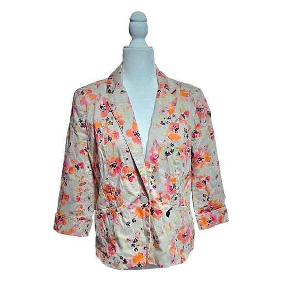 89th & Madison Jackets & Blazers - 89th & Madison orange &pink floral 3/4 sleeve career piece jacket blazer size L